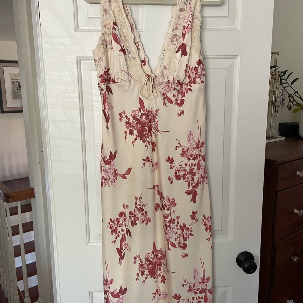 Abercrombie & Fitch Cream and Pink Floral Midi Dress